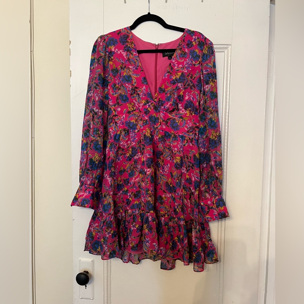 SALONI silk long sleeve mini dress